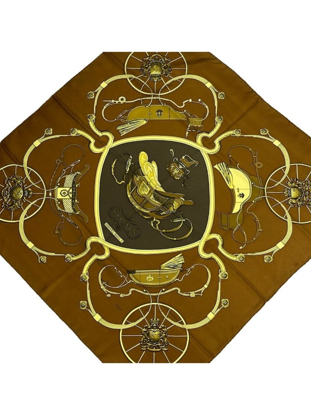 Hermes Scarf Carre 90 Brown Gray Beige Springs